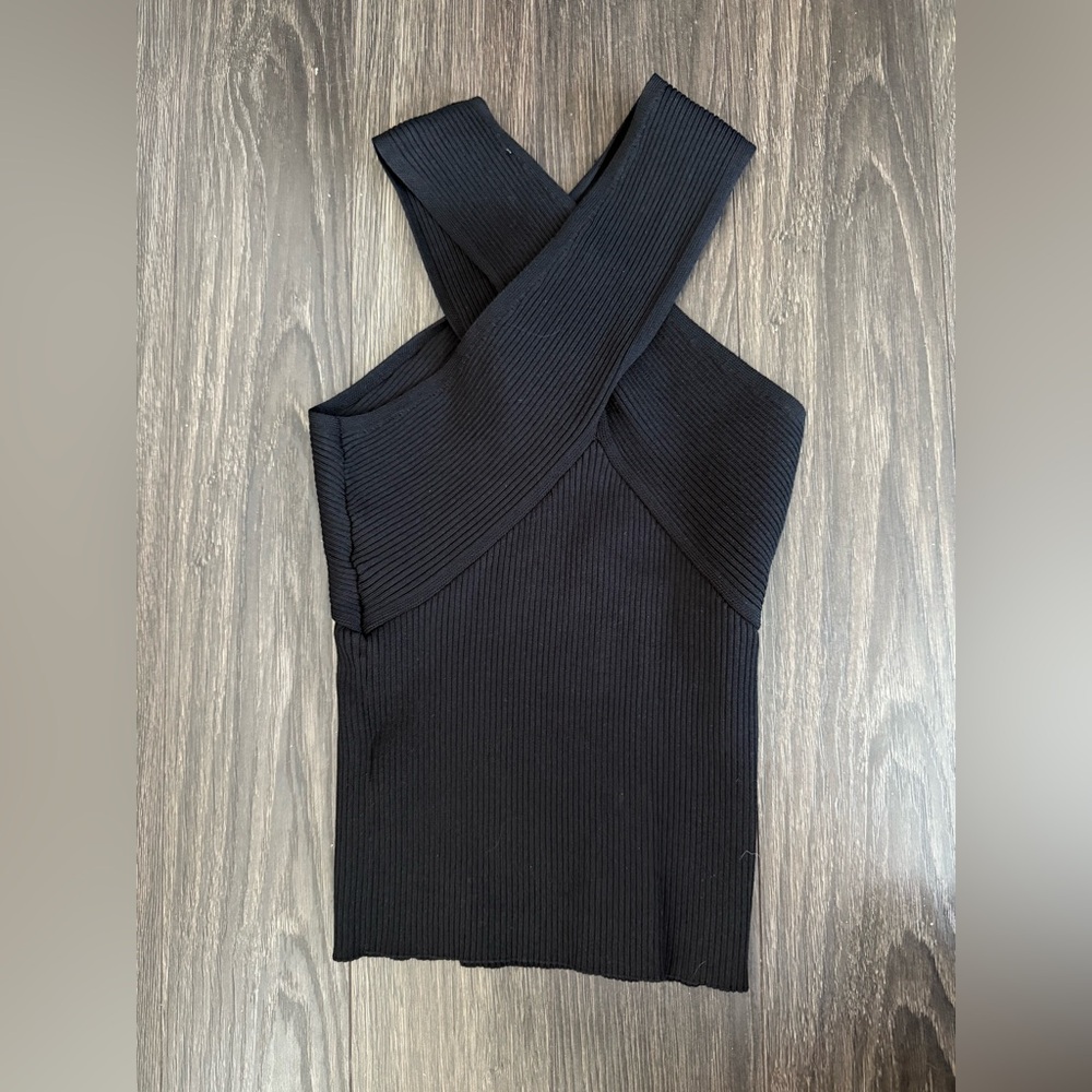 Zara Black Ribbed Cross-Front Tank Top - Picture 3 of 4